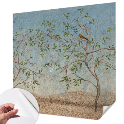 Fotomural decorativo para cabecero de cama con estampado de pájaros entre los árboles