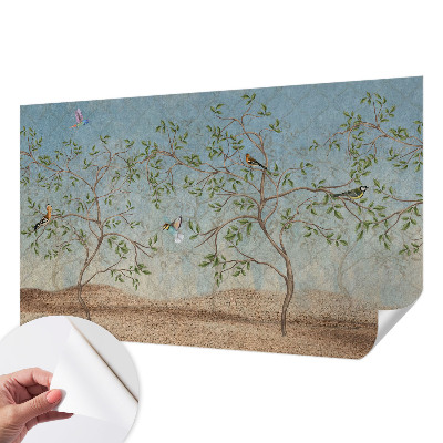Fotomural decorativo para cabecero de cama con estampado de pájaros entre los árboles