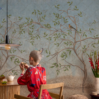 Fotomural decorativo para cabecero de cama Pájaros en los árboles