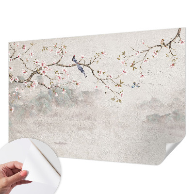 Papel mural con patrón decorativo con un paisaje oriental