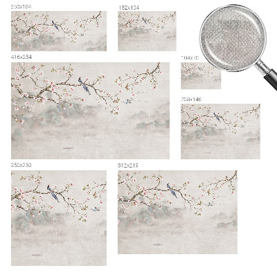 Papel mural con patrón decorativo con un paisaje oriental