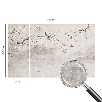 Papel mural con patrón decorativo con un paisaje oriental