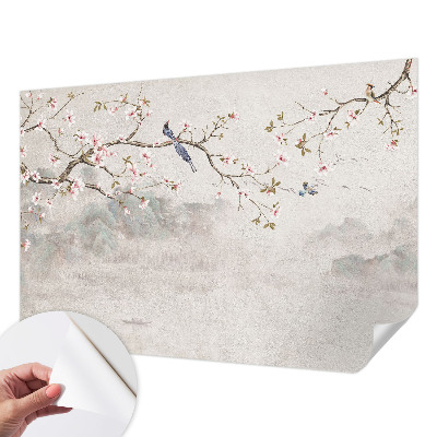Papel mural con patrón decorativo con un paisaje oriental