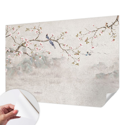 Papel mural con patrón decorativo con un paisaje oriental