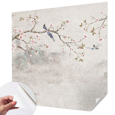 Papel mural con patrón decorativo con un paisaje oriental