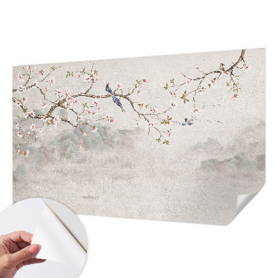 Papel mural con patrón decorativo con un paisaje oriental