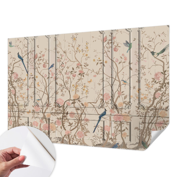 Mural de pared con estampado hermoso con motivo de pájaros y flores