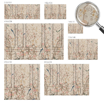 Mural de pared con estampado hermoso Pájaros y flores