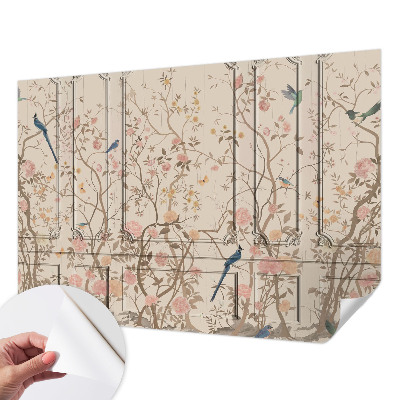 Mural de pared con estampado hermoso con motivo de pájaros y flores