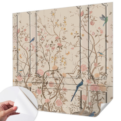 Mural de pared con estampado hermoso con motivo de pájaros y flores