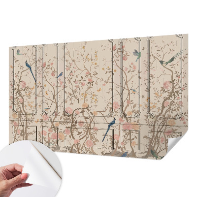 Mural de pared con estampado hermoso con motivo de pájaros y flores