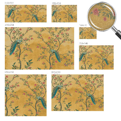 Papel mural con patrón decorativo árboles de pavo real