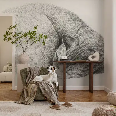 Papel mural texturado decorativo con diseño de un gato acurrucado