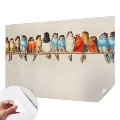 Fotomural decorativo para cabecero de cama con diseño de pájaros en una rama