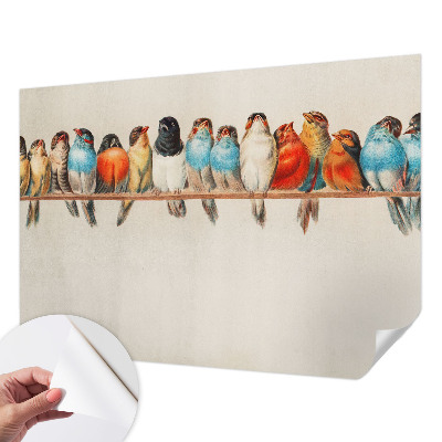 Fotomural decorativo para cabecero de cama con diseño de pájaros en una rama