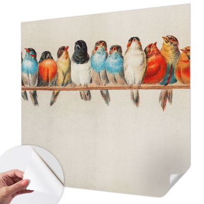 Fotomural decorativo para cabecero de cama con diseño de pájaros en una rama