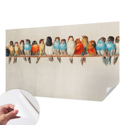Fotomural decorativo para cabecero de cama con diseño de pájaros en una rama