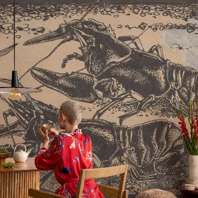 Papel mural con patrón decorativo con diseño de cangrejo de río