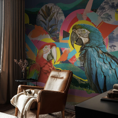 Papel mural texturado decorativo Aves exóticas