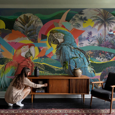 Papel mural texturado decorativo Aves exóticas