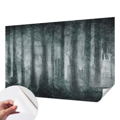Fotomural decorativo para cabecero de cama con un motivo de bosque misterioso