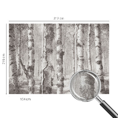 Fotomural decorativo para cabecero de cama con un diseño de bosque de abedules
