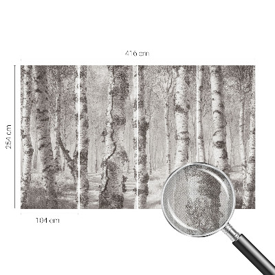 Fotomural decorativo para cabecero de cama con un diseño de bosque de abedules