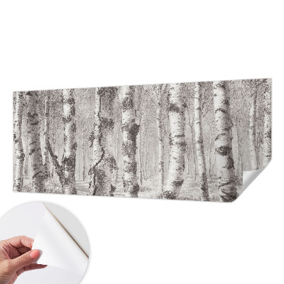 Fotomural decorativo para cabecero de cama con un diseño de bosque de abedules