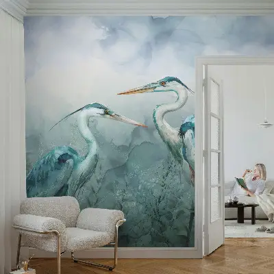 Papel mural texturado decorativo con diseño de aves de la naturaleza