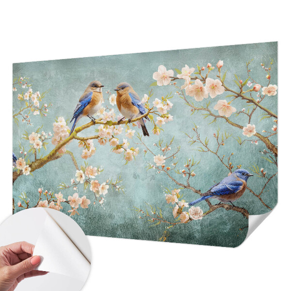 Mural de pared con estampado hermoso con motivo de aves de primavera