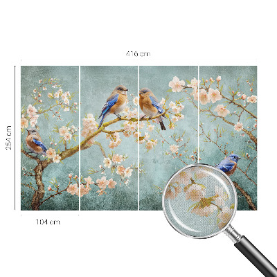 Mural de pared con estampado hermoso con motivo de aves de primavera