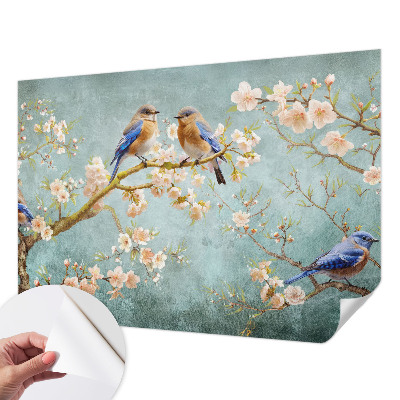 Mural de pared con estampado hermoso con motivo de aves de primavera