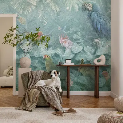 Papel mural con patrón decorativo con motivo de aves exóticas