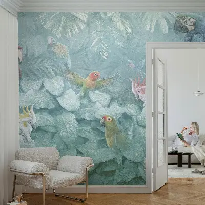 Papel mural con patrón decorativo con motivo de aves exóticas