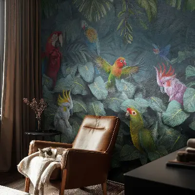 Mural de pared con estampado hermoso con motivo de selva exótica