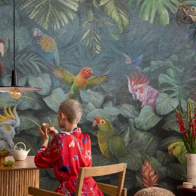 Mural de pared con estampado hermoso con motivo de selva exótica
