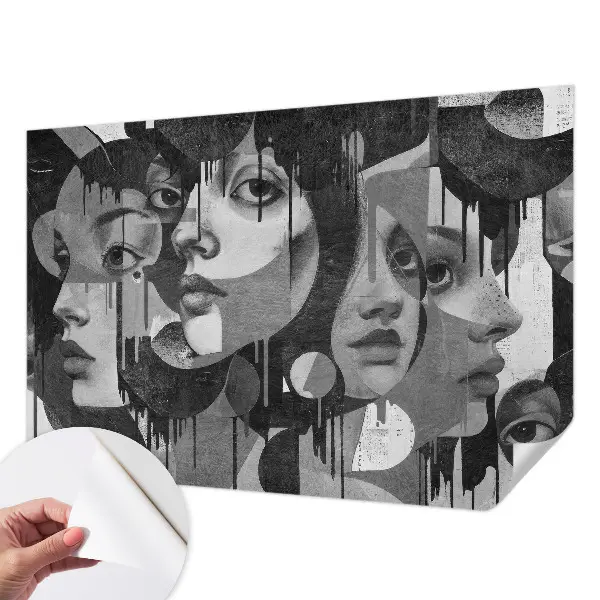Papel mural texturado decorativo con estampado de rostros de mujeres
