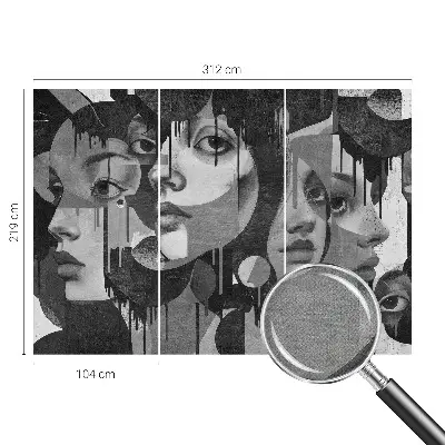 Papel mural texturado decorativo con estampado de rostros de mujeres