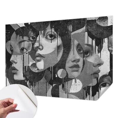 Papel mural texturado decorativo con estampado de rostros de mujeres