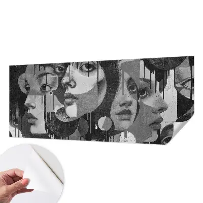 Papel mural texturado decorativo con estampado de rostros de mujeres