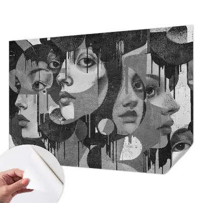 Papel mural texturado decorativo con estampado de rostros de mujeres