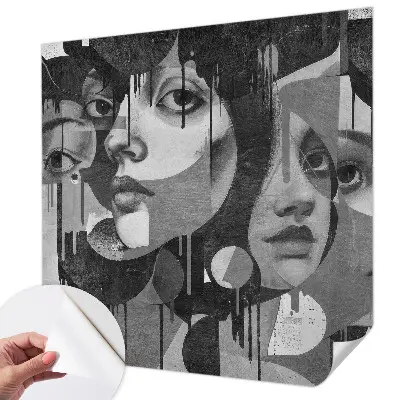 Papel mural texturado decorativo con estampado de rostros de mujeres