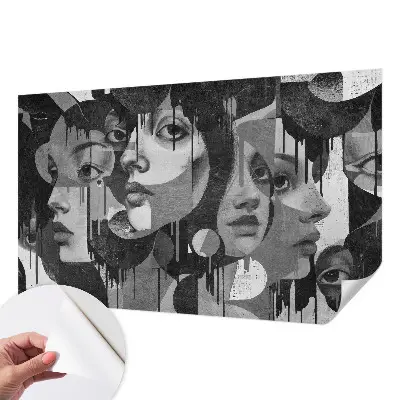 Papel mural texturado decorativo con estampado de rostros de mujeres