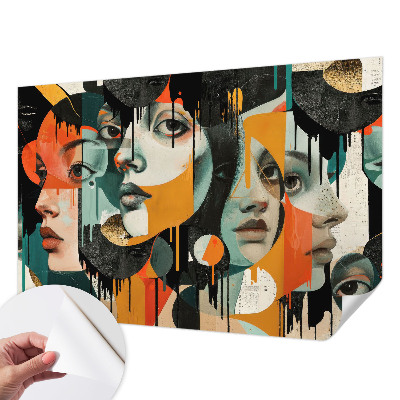 Fotomural decorativo para cabecero de cama con un diseño de caras coloridas