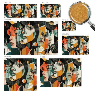 Fotomural decorativo para cabecero de cama con un diseño de caras coloridas