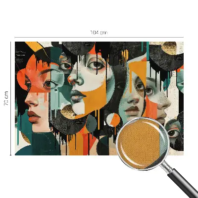 Fotomural decorativo para cabecero de cama con un diseño de caras coloridas