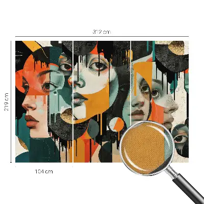 Fotomural decorativo para cabecero de cama con un diseño de caras coloridas