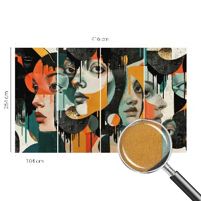 Fotomural decorativo para cabecero de cama con un diseño de caras coloridas