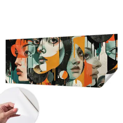 Fotomural decorativo para cabecero de cama con un diseño de caras coloridas