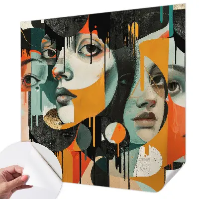 Fotomural decorativo para cabecero de cama con un diseño de caras coloridas